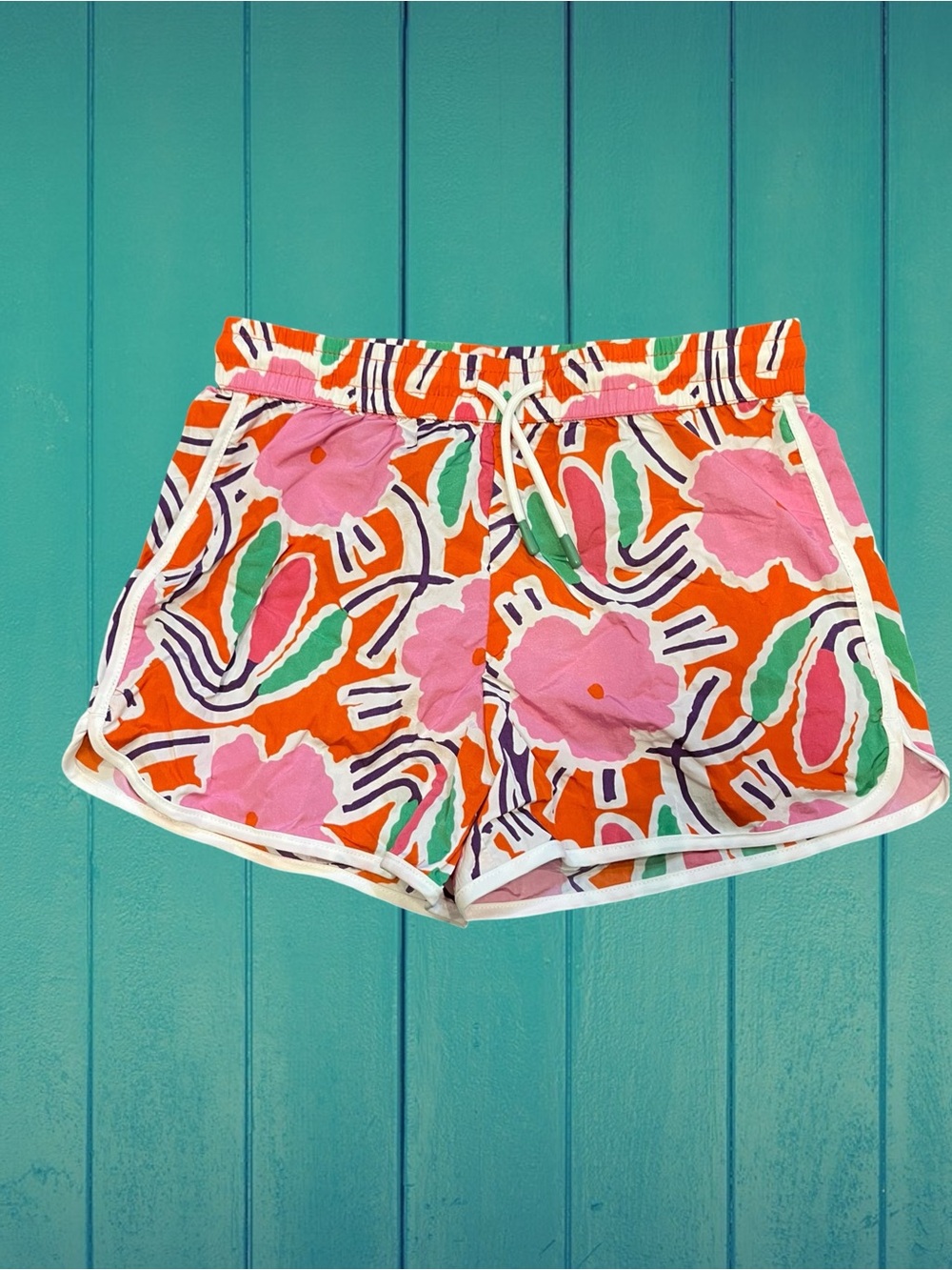 Girls‘ Diane Von Furstenberg Orange Floral Drawstring Athletic Shorts L (10/12)